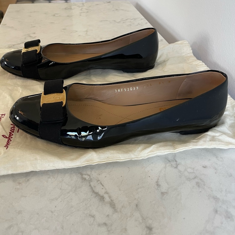 Salvatore Ferragamo Black Flats with Gold Accent - Picture 2 of 9